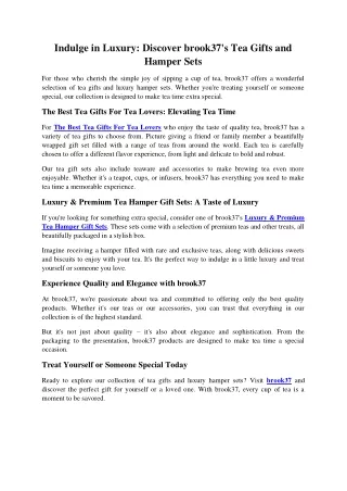 Indulge in Luxury: Discover brook37's Tea Gifts and Hamper Sets