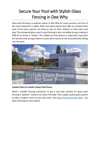 Secure Your Pool with Stylish Glass Fencing in Dee Why