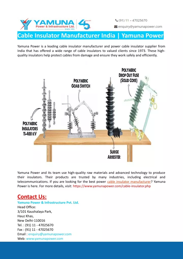 cable insulator manufacturer india yamuna power