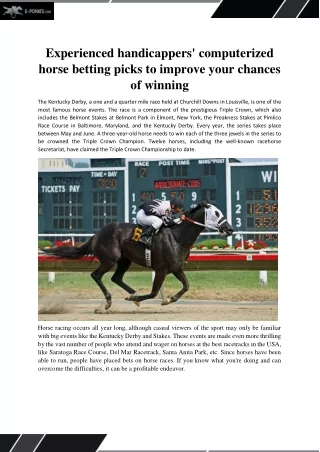 Experienced handicappers' computerized horse betting picks to improve your chances of winning