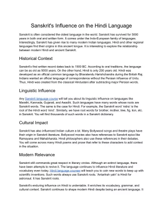 SIFIL- Sanskrit's Influence on the Hindi Language