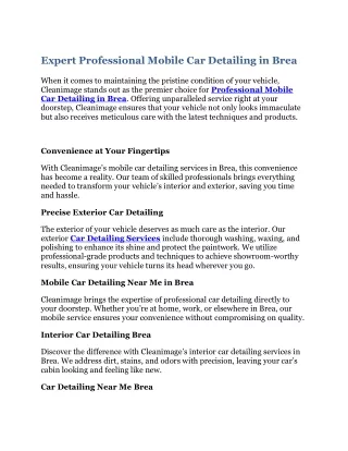 Professional Mobile Car Detailing in Brea