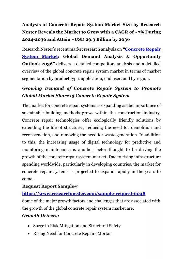 analysis of concrete repair system market size