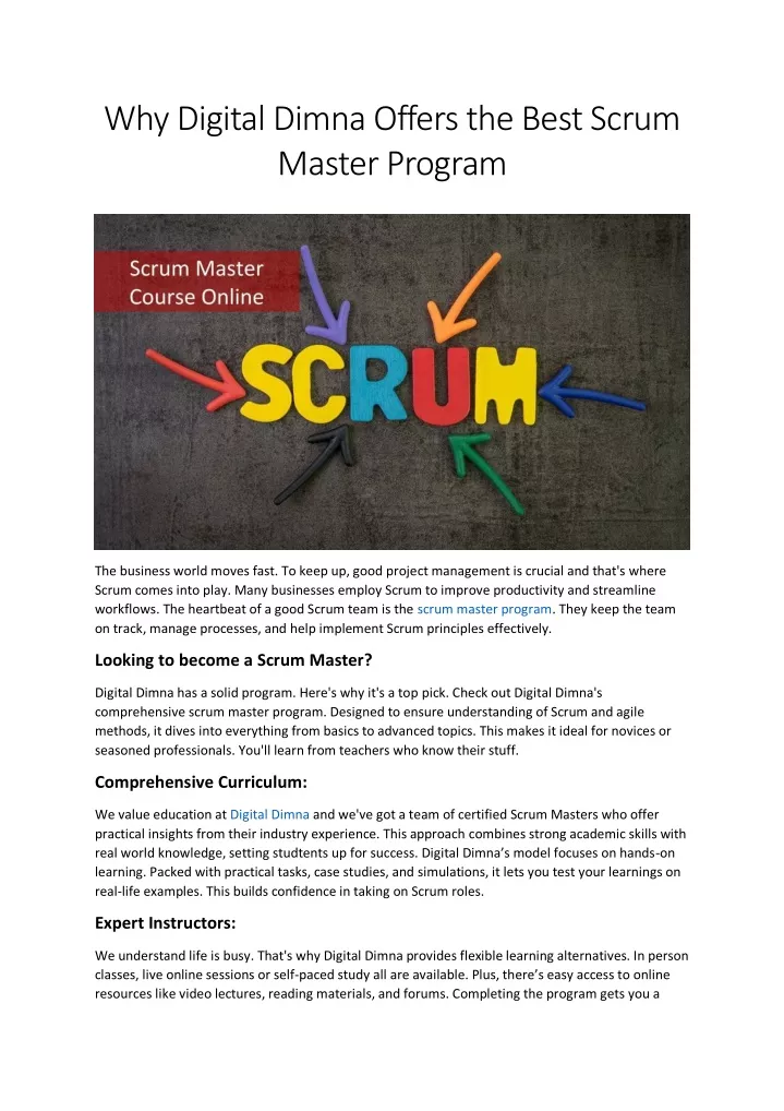 why digital dimna offers the best scrum master