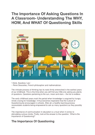 The Importance Of Asking Questions In A Classroom