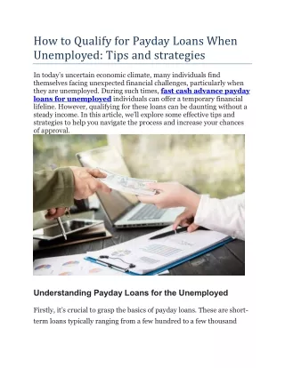 How to Qualify for Payday Loans When Unemployed: Tips and strategies