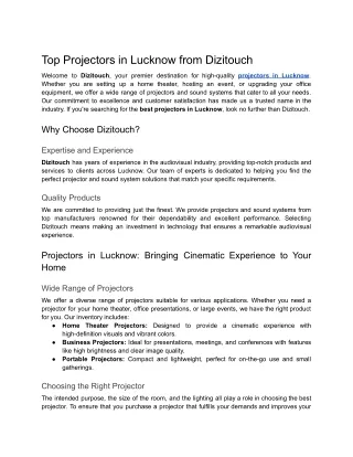 Top Projectors in Lucknow from Dizitouch