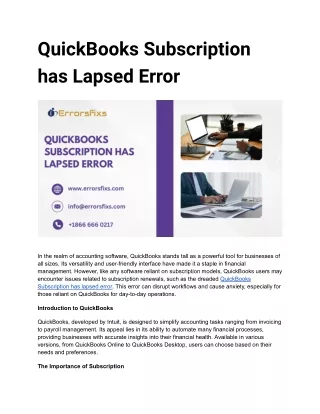 quickbooks subscription has lapsed error