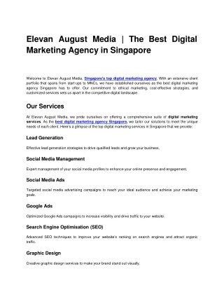 Elevan August Media | The Best Digital Marketing Agency in Singapore