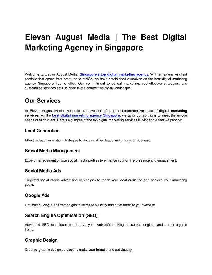 elevan august media the best digital marketing agency in singapore