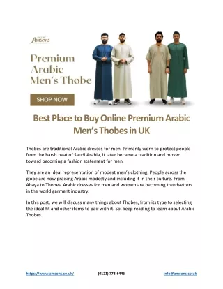 Best Place to Buy Online Premium Arabic Men’s Thobes in UK