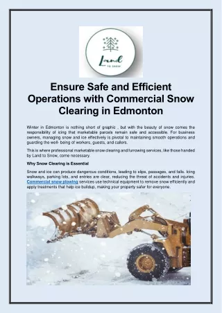 Ensure Safe and Efficient Operations with Commercial Snow Clearing in Edmonton