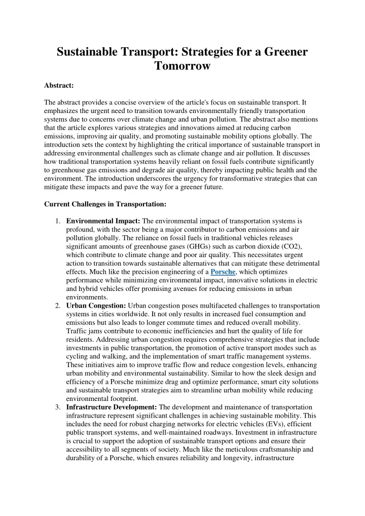 sustainable transport strategies for a greener