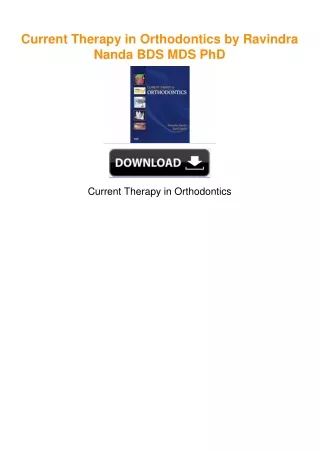 Current Therapy in Orthodontics by Ravindra Nanda BDS  MDS  PhD