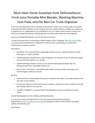 Must-Have Home Essentials from DeHomeDecor - Fresh Juice Portable Mini Blender, Washing Machine Foot Pads, and the Best