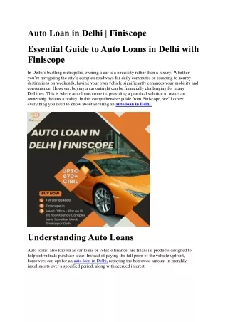 How to Get the Auto loan in Delhi | Car loans in Delhi | Finiscope