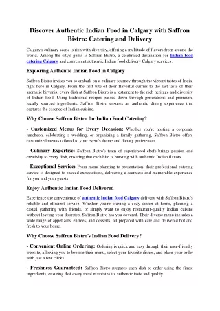 Discover Authentic Indian Food in Calgary with Saffron Bistro: Catering and Deli