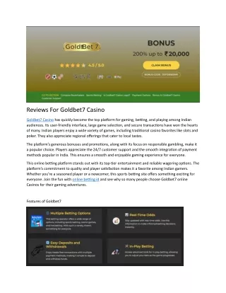 Goldbet7 Play comes with different games to play