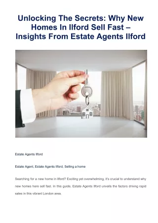 Why New Homes In Ilford Sell Fast – Insights From Estate Agents Ilford