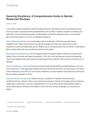 Savoring Excellence: A Comprehensive Guide to Nairobi Restaurant Reviews