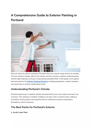 A Comprehensive Guide to Exterior Painting in Portland