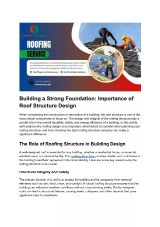 Building a Strong Foundation: Importance of Roof Structure Design