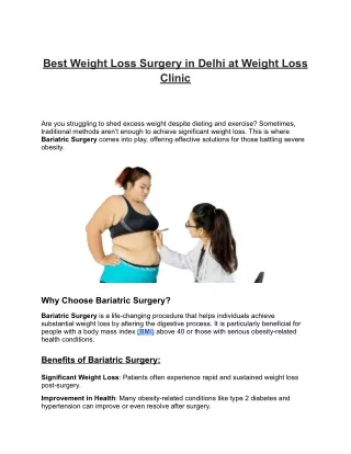 Best Weight Loss Surgery in Delhi at Weight Loss Clinic