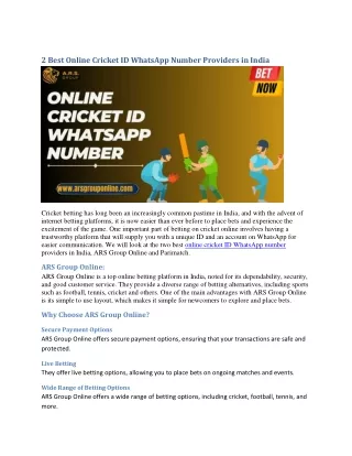 2 Best Online Cricket ID WhatsApp Number Providers in India