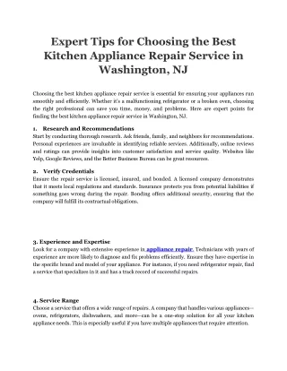 Expert Tips for Choosing the Best Kitchen Appliance Repair Service in Washington