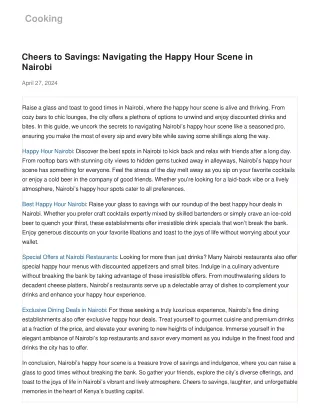 Cheers to Savings: Navigating Nairobi's Happy Hour Scene