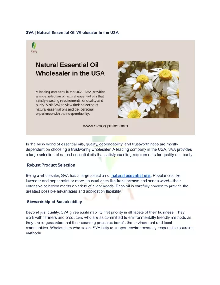 sva natural essential oil wholesaler in the usa