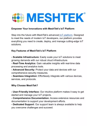Empower Your Innovations with MeshTek's IoT Platform