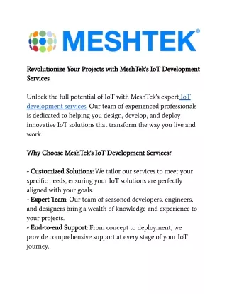Revolutionize Your Projects with MeshTek's IoT Development Services