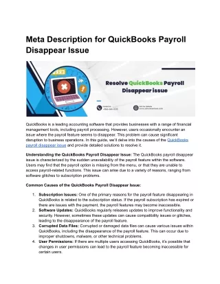 Description for QuickBooks Payroll Disappear Issue