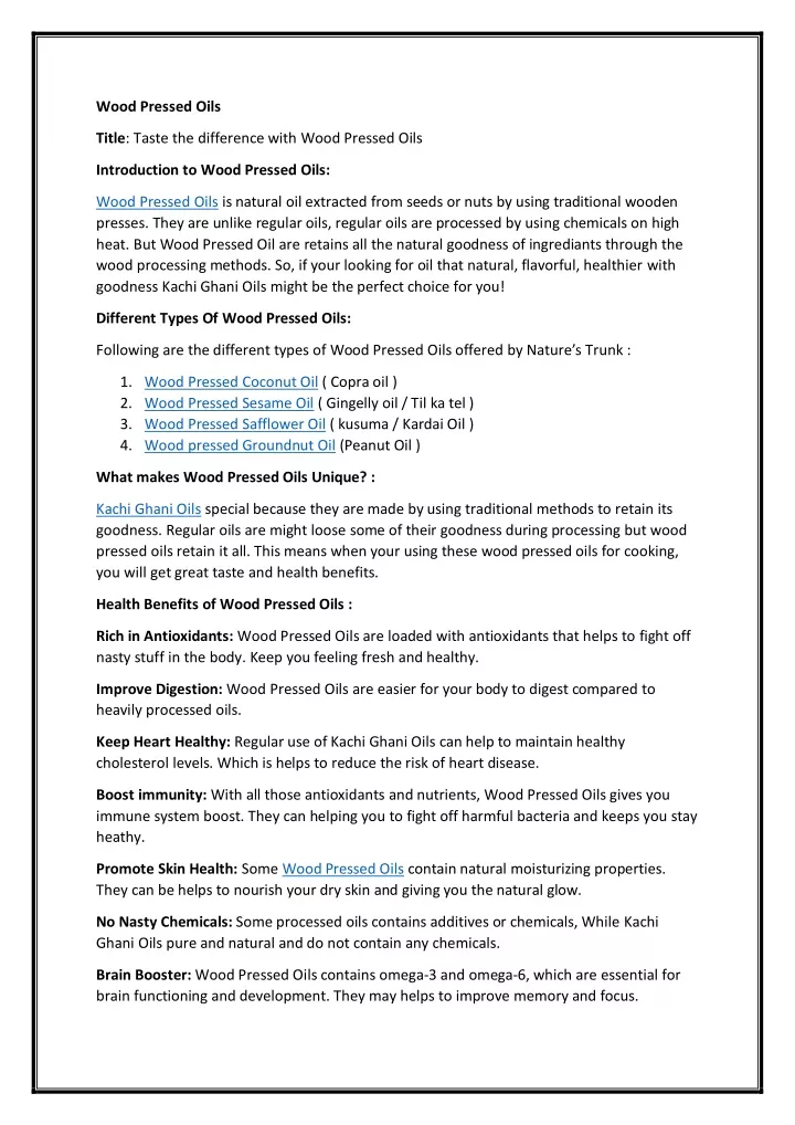 PPT - Everything you need know about Wood Pressed Oils PowerPoint ...