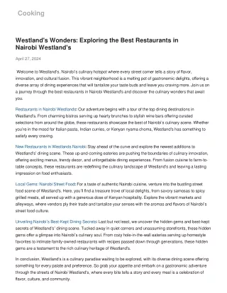 Westlands Wonders: Discovering Nairobi's Best Restaurants