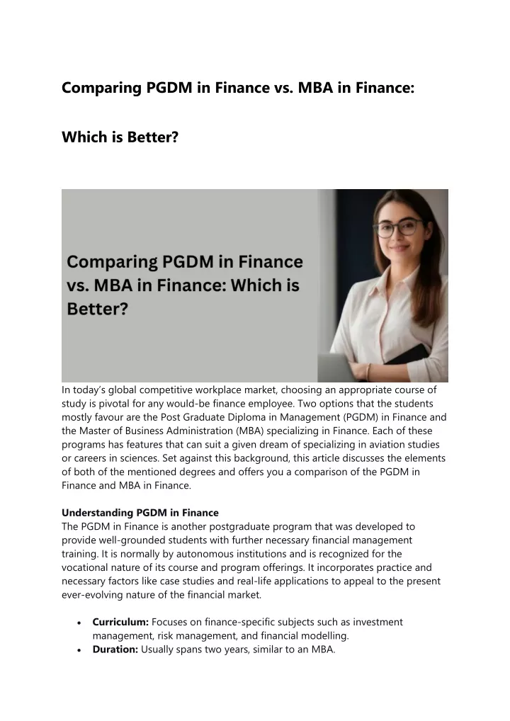 PPT - Comparing PGDM In Finance Vs. MBA In Finance: Which Is Better ...