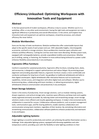 Efficiency Unleashed: Optimizing Workspaces with Innovative Tools and Equipment