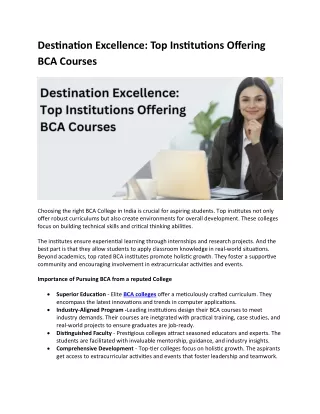 Destination Excellence Top Institutions Offering BCA Courses