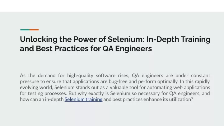 unlocking the power of selenium in depth training