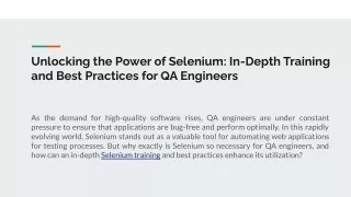 unlocking the power of selenium in depth training