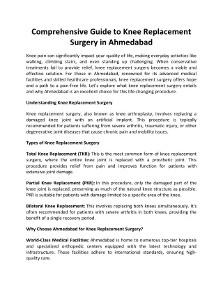 Comprehensive Guide to Knee Replacement Surgery in Ahmedabad