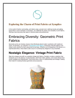 Exploring the Charm of Print Fabrics at Symplico