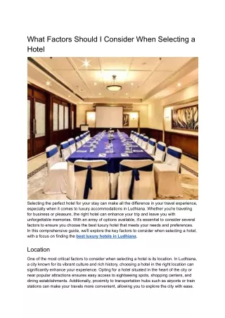 What Factors Should I Consider When Selecting a Hotel