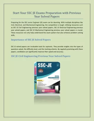 Start Your SSC JE Exams Preparation with Previous Year Solved Papers