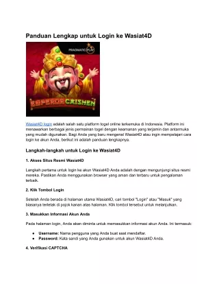 Panduan Lengkap untuk Login ke Wasiat4D
