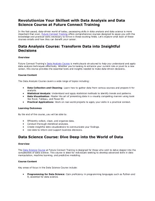 Revolutionize Your Skillset with Data Analysis and Data Science Course at Future Connect Training