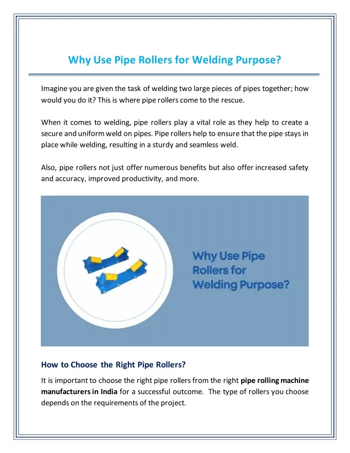 why use pipe rollers for welding purpose