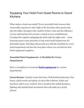 Equipping Your Hotel From Guest Rooms to Grand Kitchens