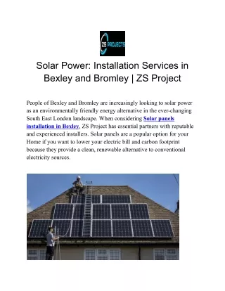 Solar Power_ Installation Services in Bexley and Bromley _ ZS Project